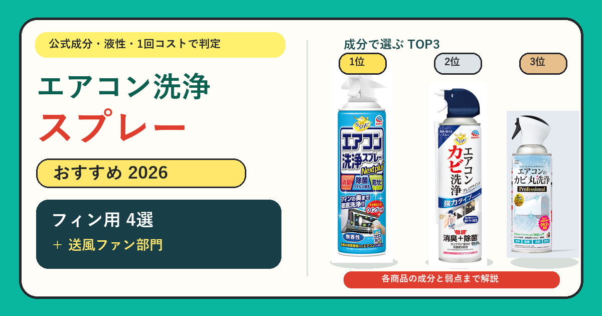 エアコン洗浄スプレーおすすめ2026 成分で選ぶTOP3とフィン用・送風ファン用の比較